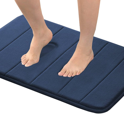 Flamingo P Memory Foam Bath Mat Rug, Soft Non Slip Absorbent Shower Bathroom Mats Machine Washable, 24x17 Inches, Navy...