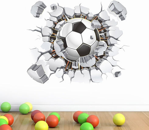 17"x16" 3D Soccer Football Cracked Wall Stickers Vinyl Decals Removable Decor for Living Room Kids Room Baby Nursery Boys Bedroom...