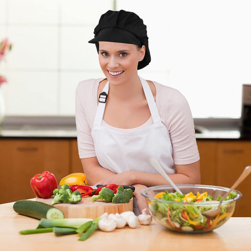 Yolev 2Pcs Chef Hats-Kitchen Baker Cooking Hair Nets Food Service Hairnets for Women Men with Brim (Black)...