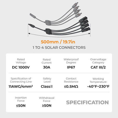Solar Panel Connector 4 to 1 Solar Panel Splitter 4 Way 1000V Solar Panel Parallel Connectors Solar Adapter Cable Plug Pair for Solar System Solar...
