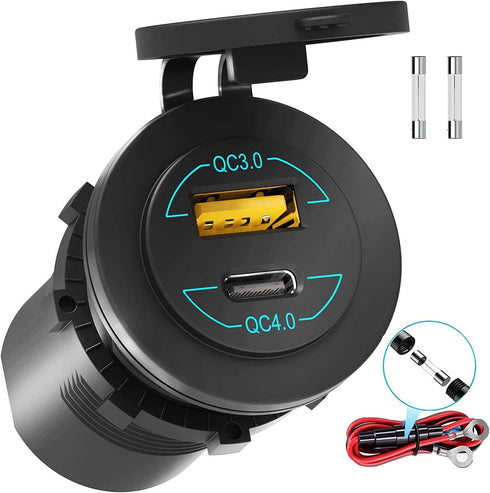 12V USB Outlet - 90W(Max) Dual Ports QC4.0 PD & Quick Charge3.0 Car Charger Socket with LED Indicator - Waterproof USB C Port for Car Boat Marine ...