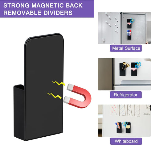 Simetufy 2pcs Magnetic Pen Holder, Magnetic Whiteboard Marker Holder, Magnetic Pencil Holder for Fridge, Magnetic Pencil Holder for Locker(Black)...