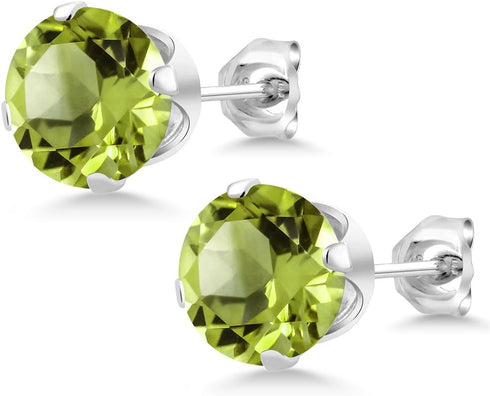 Gem Stone King 925 Sterling Silver Green Peridot Stud Earrings For Women (2.00 Cttw, Gemstone Birthstone, Round 6MM)...