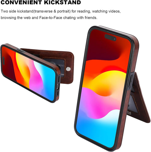 KIHUWEY Compatible with iPhone 15 Case Wallet with Credit Card Holder, Flip Premium Leather Magnetic Clasp Kickstand Heavy Duty Protective Cover f...