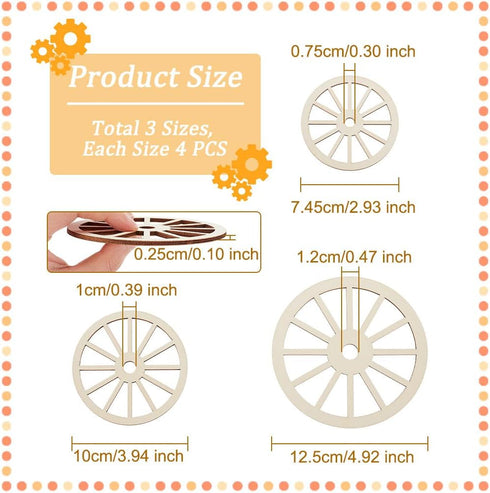 OLYCRAFT 12pcs 3Sizes Unfinished Wood Wheel Blank Wood Slices Train Car Wheel Wooden Pieces Unfinished Blank Slices Natural Wood Cutouts for DIY P...