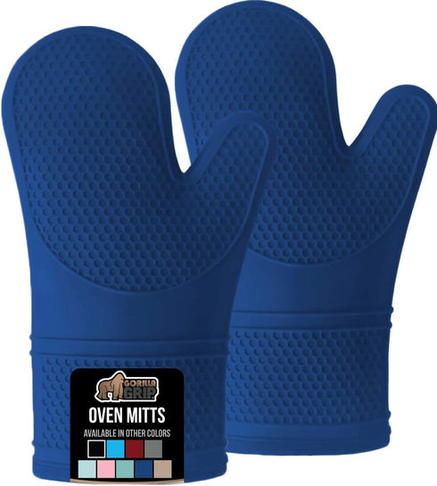 Gorilla Grip Heat and Slip Resistant Silicone Oven Mitts Set, Soft Cotton Lining, Waterproof, BPA-Free, Long Flexible Thick Gloves for Cooking, BB...