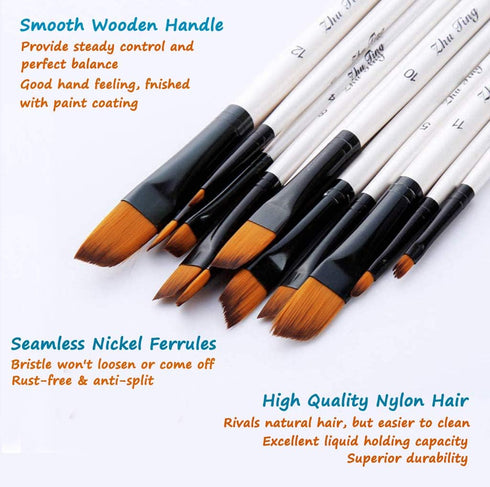 Artist Paint Brushes Set, 12pcs Professional Angular Paintbrushes for Acrylic Watercolor Oil Painting, Face Body Nail Art, Crafts, Canvas, Rock, S...