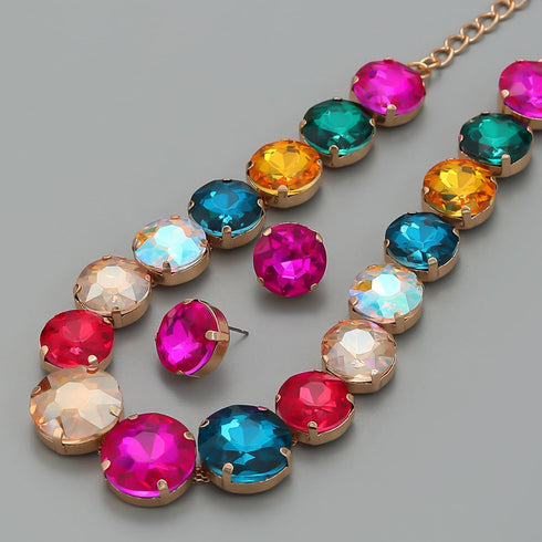 YERTTER Sparkle Full Rhinestone Choker Round Crystal Chain Necklace Earrings Set Crystal Statement Collar Clavicle Choker Necklace for Wedding Wom...
