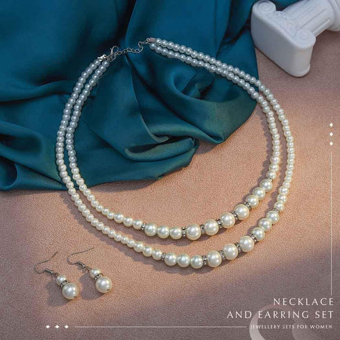 Unicra 1920s Gatsby Pearl Jewelry Set Vintage Crystal Bride Necklace Earrings Set Silver Pearl Multilayer Bridal Necklace Jewelry Accessories for ...