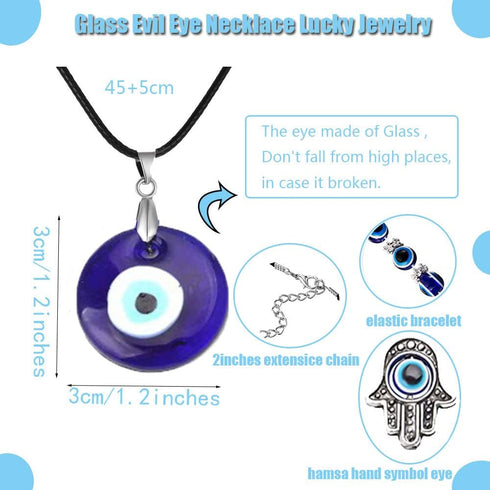 RUIZHEN 2/3/4 Pcs Blue Beads Evil Eyes Bracelet Hamsa Hand of Fatima Bracelet Glass Charm Evil Eye Leather Cord Necklace Protection Jewelry Set...