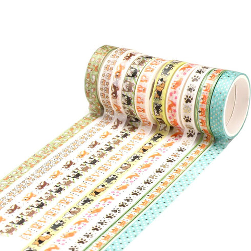 YUBBAEX 10 Rolls Sparkling Washi Tape Set 8mm Skinny Gold Foil Decorative Masking Washi Tapes for Journal,Scrapbook, Planner, DIY Crafts (Cartoon ...