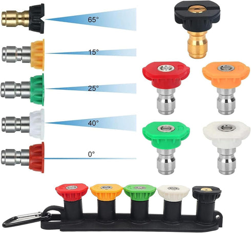 Pressure Washer Spray Nozzle Tip Set with 5 Multiple Degrees Nozzle,1/4" Quick Connect, 2.5 GPM, Rated Up to 4500 PSI (0, 15, 25, 40, 65 Degrees)...