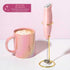 Paris Hilton Electric Handheld Milk Frother with Double Coil Head Whisk and Gold Metal Stand, Battery Powered (2 AA Batteries Required but Not Inc...