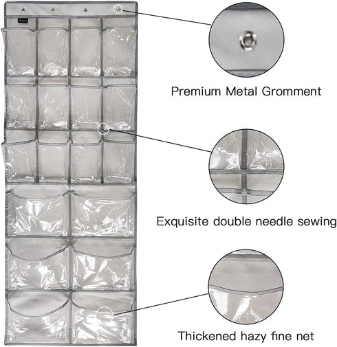 1 Pack Extra Large Hanging Crystal Clear Over Door Shoe Organizers,closet shoe organizer shoe rack organizer shoe storage,12+6Pockets,8Hooks,Grey?...