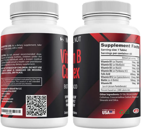 High Potency Vitamin B Complex Vitamin Supplement - B1 B2 B3 B5 B6, Biotin B7, Folic Acid Folate B9 & B12 Vitamins - Complejo b para Mujer - 60 Ta...