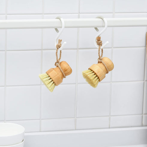 SUBEKYU Bamboo Dish Scrub Brushes, Kitchen Wooden Cleaning Scrubbers Set for Washing Cast Iron Pan/Pot, Natural Sisal Bristles, Set of 2...