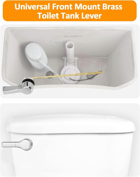 Toilet Handle Replacement Kit, Universal Toilet Flush Handle, Zinc Alloy Toilet Tank Trip Lever with H2 Brass Arm Front-Mount, Repair Kit Compatib...