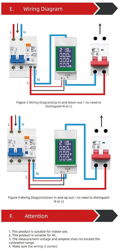 HiLetgo AC Digital Multimeter 50-300V 100A PZEM-008 LCD Display Digital Current Voltage Active Power Energy Multimeter Ammeter Voltmeter AC Din Ra...