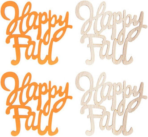 Happy Fall Painted Wood Cutout Shapes - 4 Pieces - for Craft, Decor, Scrapbooking, and More...