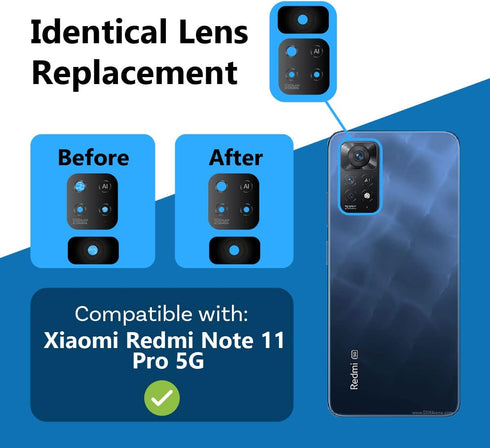 MMOBIEL Back Rear Camera Glass Lens Replacement Compatible with Xiaomi Redmi Note 11 Pro 5G - 6.67 inch - 2022 - Incl. Double Sided Adhesive, Twee...