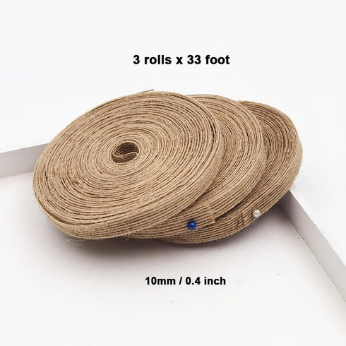INSPIRELLE 3 Rolls 0.4 Inch Natural Burlap Fabric Roll 99 Feet Jute Lined Ribbon for Gift Wrapping Craft Projects Wedding Decoration Home Decorati...