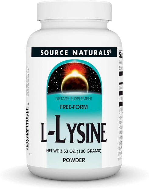 Source Naturals L-Lysine Free Form Powder -Amino Acid Supplement Supports Energy Formation & Collagen* - 100 Grams...