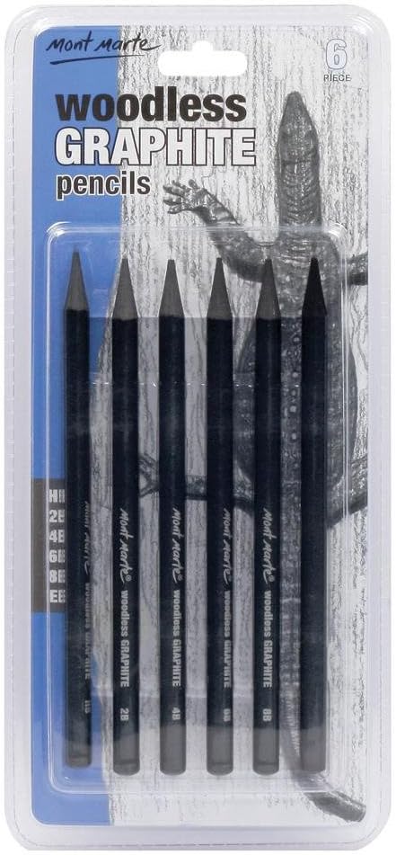 Mont Marte Woodless Graphite Pencils 6 Piece, HB, 2B, 4B, 6B, 8B, EE...