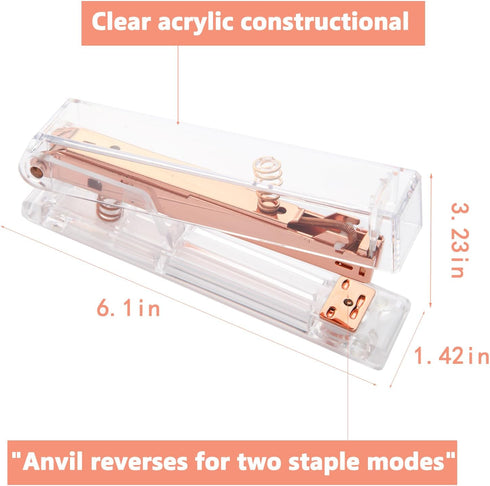 Rose Gold Acrylic Stapler, Desktop Stapler, 25 Sheet Capacity, Includes 1000 Staples and Staple Remover...