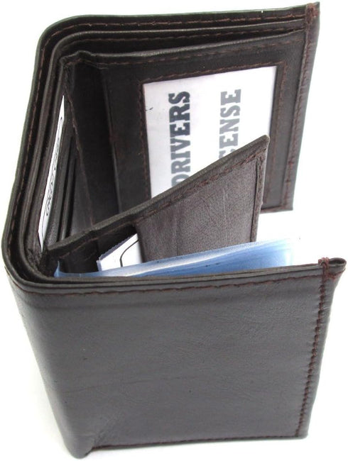 Mens Chocolate Brown Leather Wallet Lamb Trifold 731B...