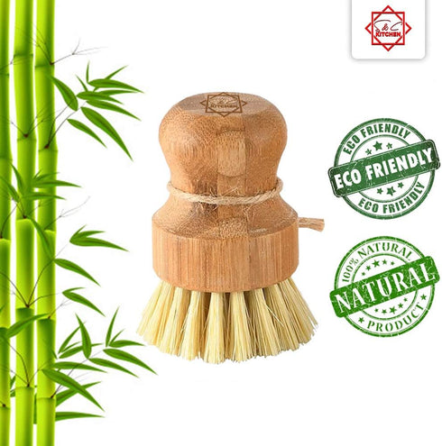 Dish Scrub Brush Bamboo - S&C Kitchen, Cleans Pan/Vegetable/Dishes/Wok, Bamboo Scrub Brush for Kitchen/Bathroom, Made Out of Palm & Sisal Bristles...