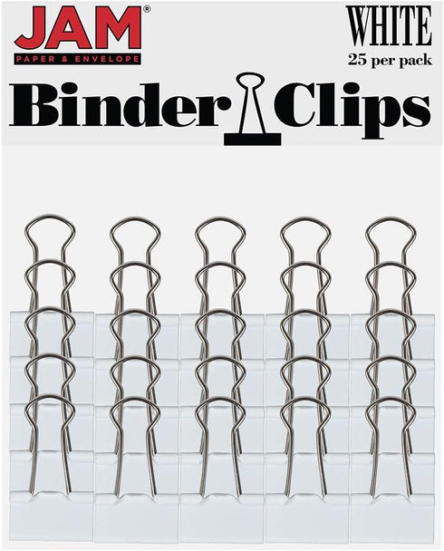 JAM PAPER Colorful Binder Clips - Small - 3/4 Inch (19 mm) - White Binderclips - 25/Pack...