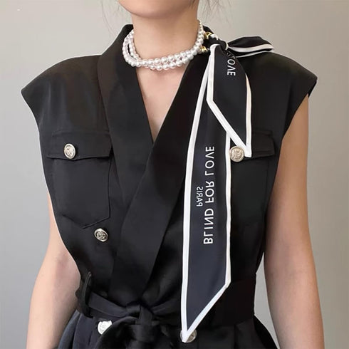 Pearl Ribbon Choker Necklace for Women Long Silk Scarf Bow Choker Vintage French Style Satin Slim Ribbon Necklace for Girls Scarf Tie Headdress Ha...