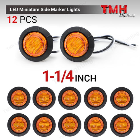 12 Pcs TMH 1-1/4 Inch Mount Amber LENS & Amber LED Clearance Markers, side marker lights, led marker lights, led side marker lights, led trailer m...