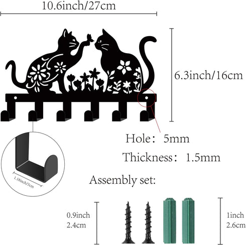 CREATCABIN Cat Metal Key Holder for Wall Mounted Key Hooks Iron Key Hanger Holder with 6 Hooks Metal Key Hanging Organizer Black Rack Wall Decor f...
