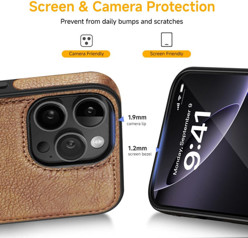 Classy Design Luxury Leather Phone Case for iPhone 12 Pro Max Non-Slip Grip Full Body Ultra Slim Protective Case (2020,6.7”) (Brown)...
