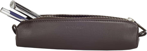Italy Zippered Fountain Ballpoint Rollerball Pens and Pencils Case Holder Pouch Genuine Full Grain Soft Nappa Leather (Nappa Brown)...