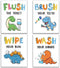 Dinosaur Bathroom Decor, Funny Dinosaur Themed Bathroom Inspirational Quotes Art Print Humorous Quotes Painting, Set of 4 (8”X10”), Unframed...