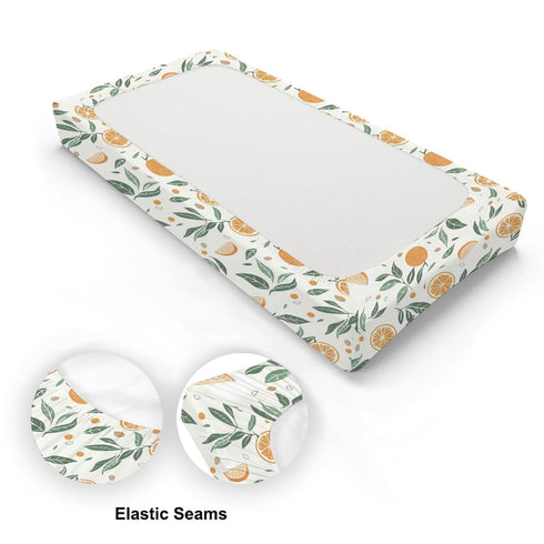 Summer Oranges Leaves Changing Pad Cover, Oranges Fruits Prints Baby Nursery Diaper Changing Table Pad Cover, Unisex Oranges Pattern Diaper Changi...