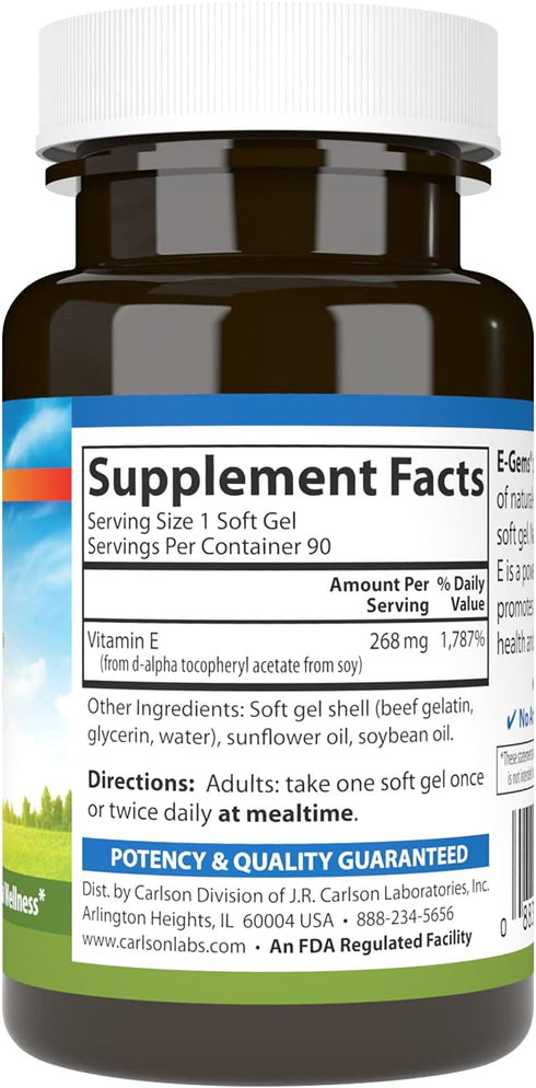 Carlson- E-Gems, 400 IU (268 mg), Heart Health & Optimal Wellness, Antioxidant, 90 soft gels...