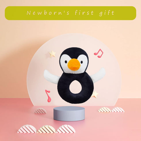 Baby Penguin Soft Rattle Toy, Penguin Plush Infant Shaker Rattle Easy-Grasp Stuffed Animal Toy, Birthday Gifts for Babies Toddlers Boys Girls, Age...