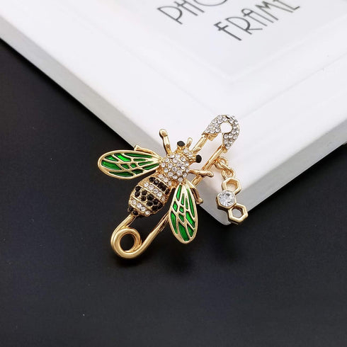YOQUCOL Cute Honeybee Bee Brooch Pin Cubic Zirconia CZ Crystal Enamel Golden Tone For Women...