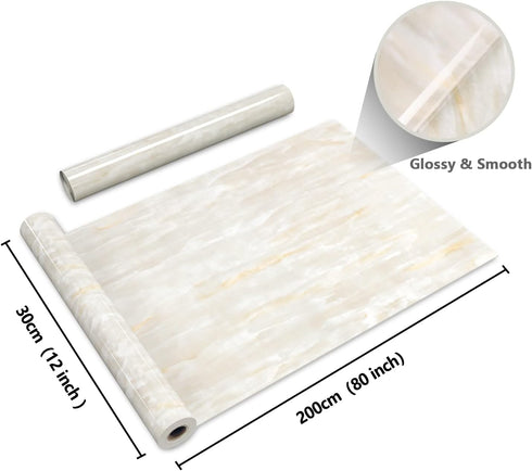 CRE8TIVE Glossy Beige Marble Contact Paper for Countertops Waterproof Marble Peel and Stick Wallpaper Removable Self Adhesive Faux Marble Vinyl Wa...