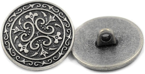 Bezelry 12 Pieces Celtic Flowers Metal Shank Buttons. 23mm (7/8 inch) (Antique Silver)...