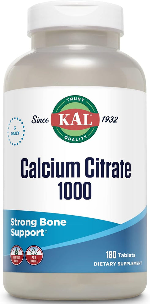 KAL Calcium Citrate 1000mg, Calcium Supplements for Women and Men, Bone Health, Teeth, Nervous, Muscular & Cardiovascular System Support, Gluten F...