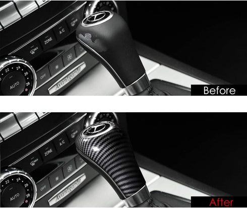 1 Piece Carbon Fiber Car Gear Shift Knob Cover Sticker Interior Trim for Mercedes Benz W204 W212 A G E C Class CLS Accessories (Black)...