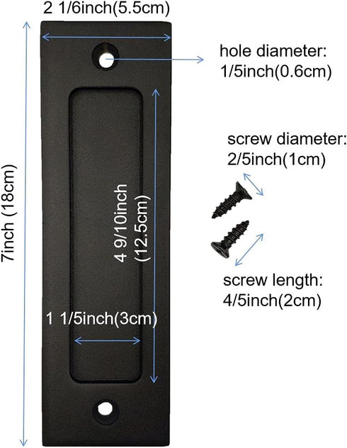 7" Matte Black Sliding Barn Door Handle - Flush Pull Handle with Flat Bottom Is Easy to Install and Heavy Recessed Door Handle for Pocket Door,Clo...