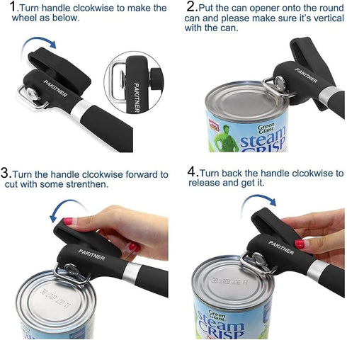 PAKITNER- Safe Cut Can Opener, Smooth Edge Can Opener - Handheld Easy Turn Knob, Manual Can Opener, Ergonomic Smooth Edge, Food Grade Stainless St...