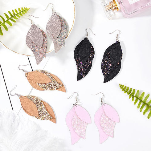 SUNNYCLUE 44Pcs DIY 6 Pairs Faux Leather Charms Three Layer Teardrop Dangle Leaves Charms Earring Making Kit Thanksgiving Teardrop Glitter Leaf La...