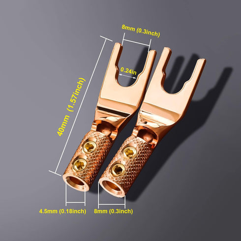 Speaker Spade Plug Connectors, Screw Locking Speaker Wire Connector with Allen Wrench+Heat Shrink Tubing, Fork Y Spade Lugs 45 Degree for Speaker ...