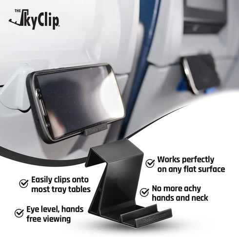 Airplane Cell Phone Back of Seat Inflight Tray Table Clip and Sturdy Phone Stand, Compatible with iPhone, Android, Tablets, and Readers, Travel Mu...